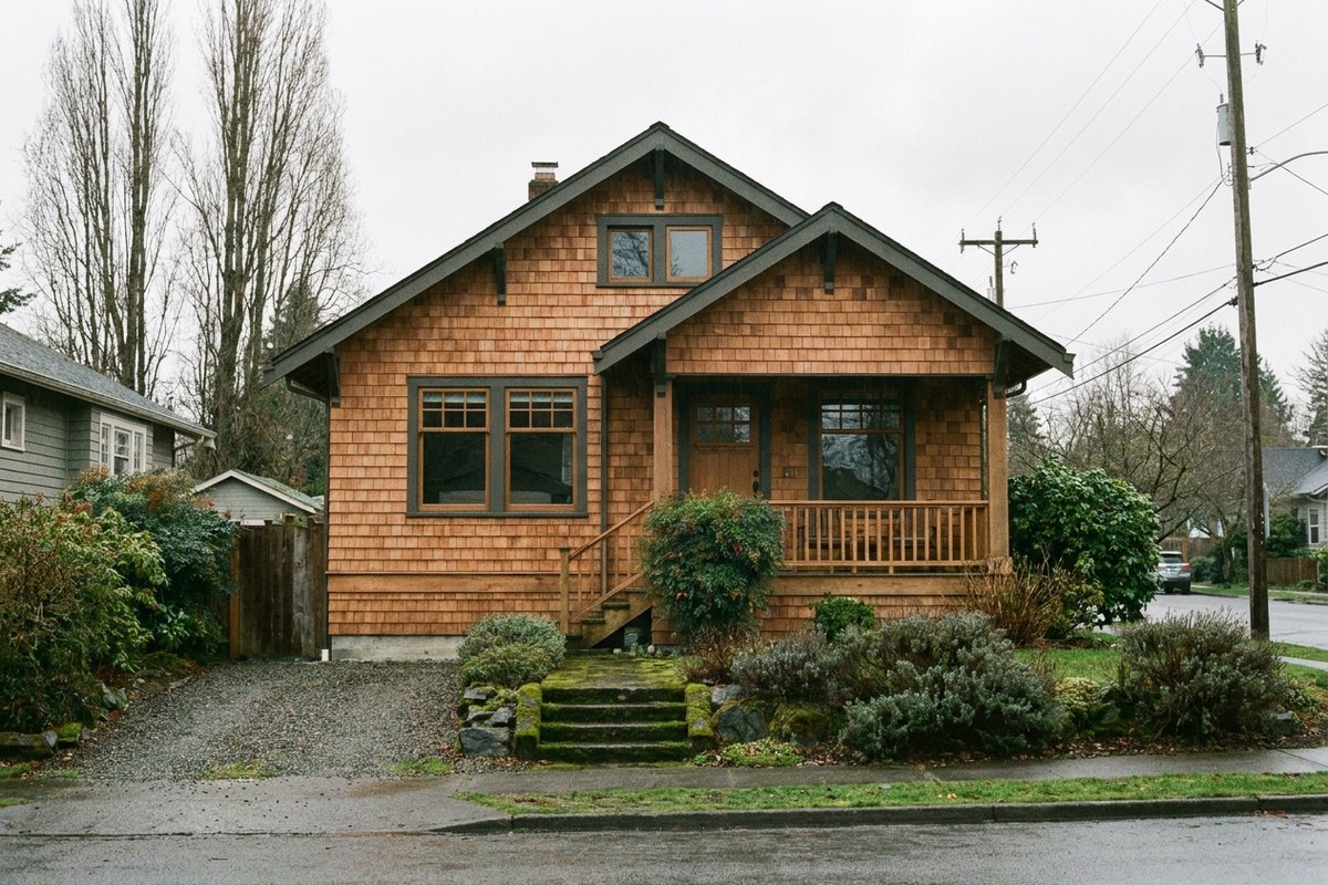 Fresh cedar shingle siding with tight even courses