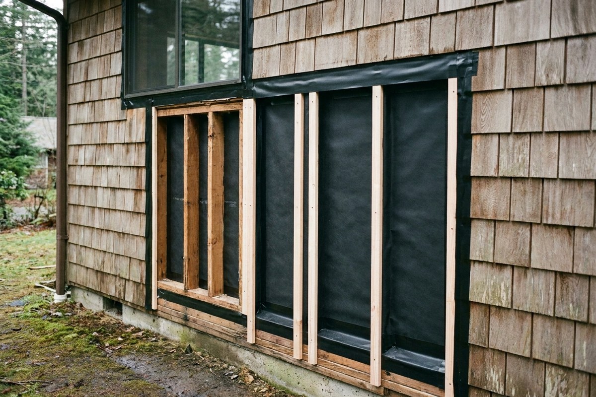 New weather barrier and furring strips installed clean and dry